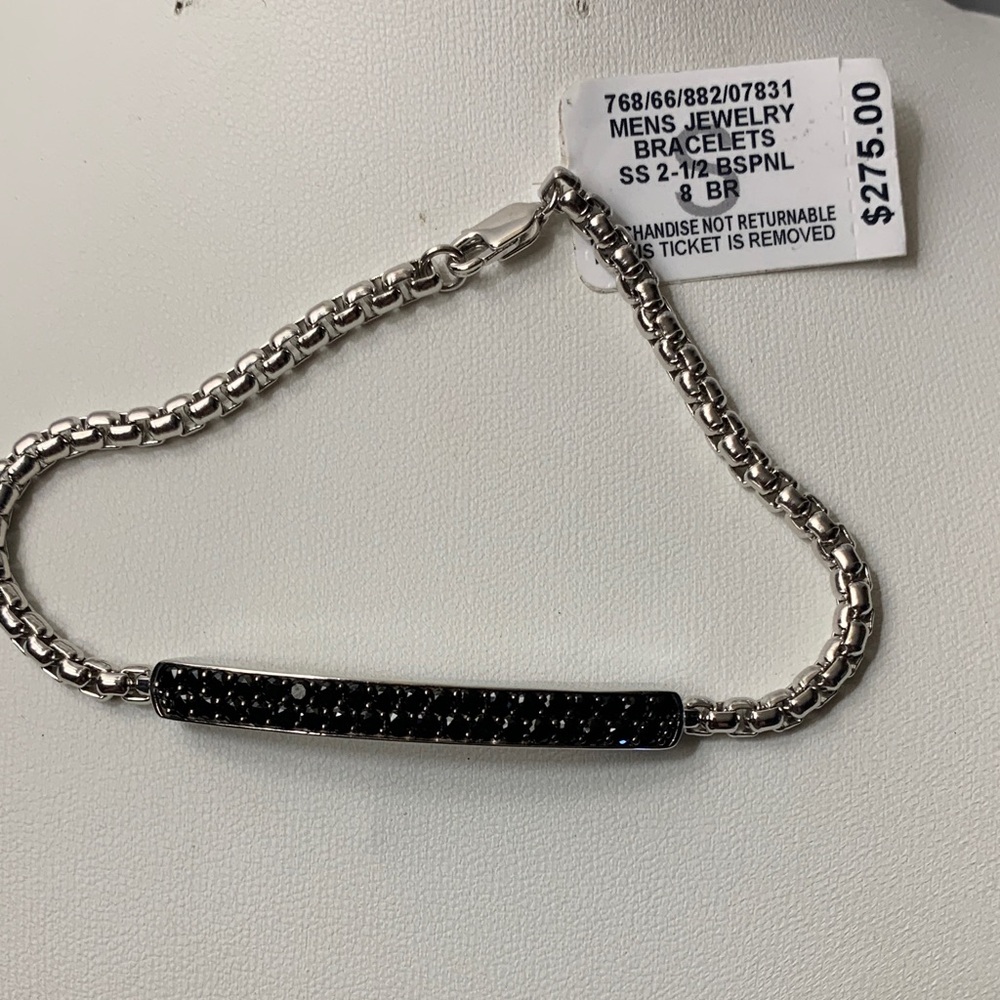 Men's Sterling Silver and Black Spinel  Stone Bracelet